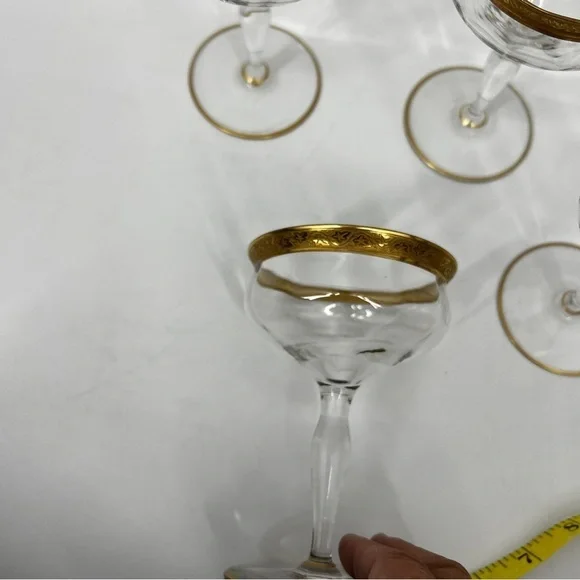 Set of 4 Vintage Minton Tiffin-Franciscan Champagne 4 Ounces Gold Rim Glasses - Picture 7 of 14